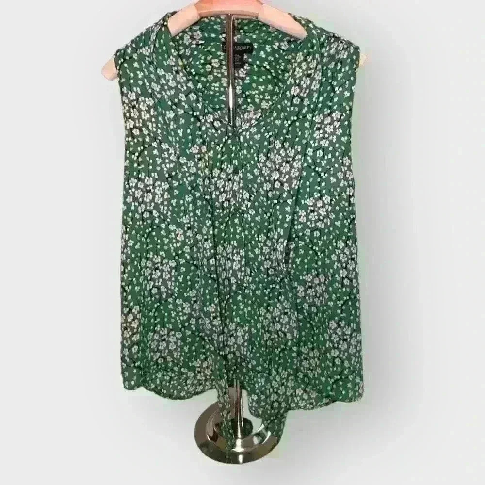 Green Floral Tie Sleveless Blouse - Picture 2 of 4
